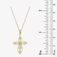 Womens 14K Two Tone Gold Cross Pendant Necklace