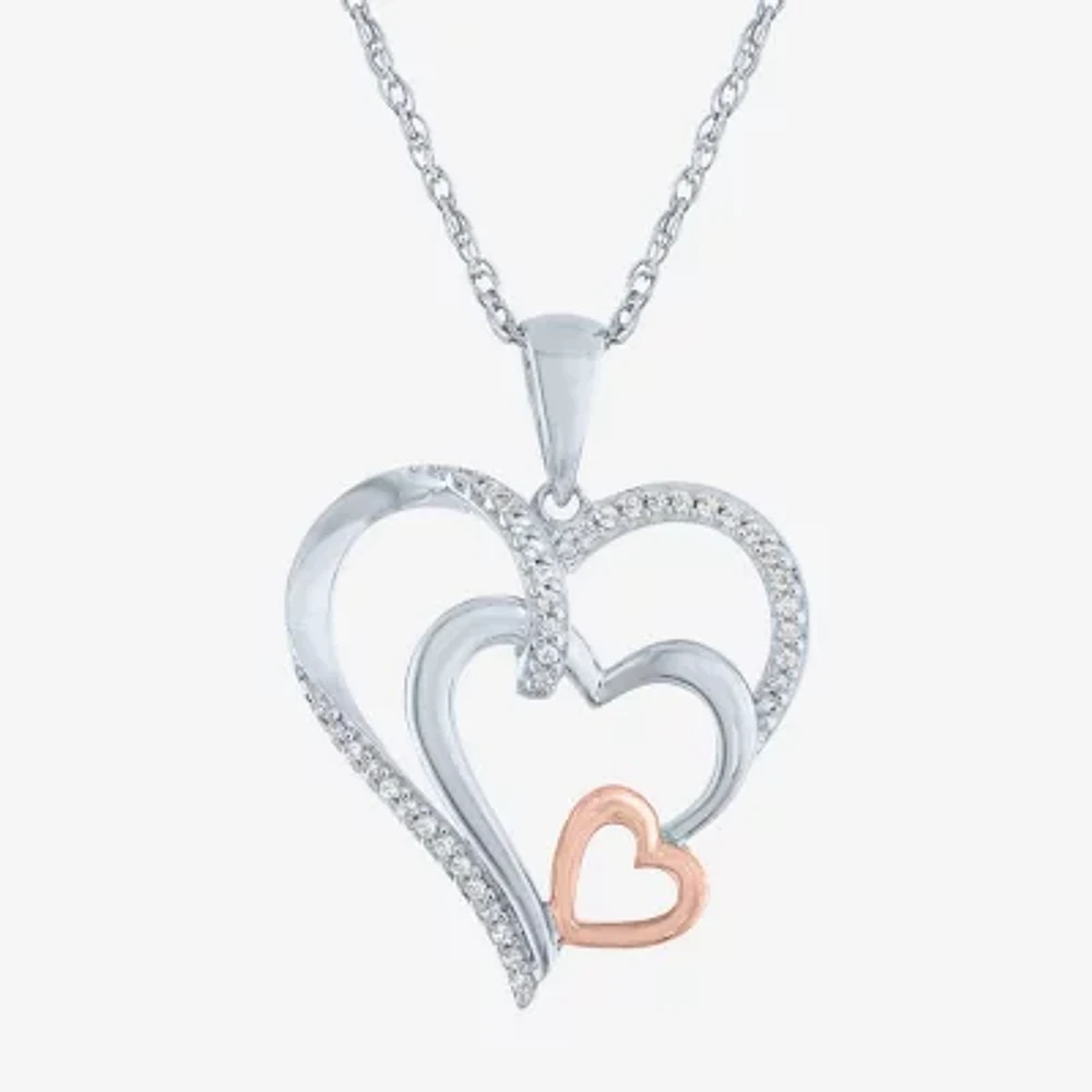 Yes Womens 1/10 CT. T.W. Natural White Diamond 14K Two Tone Gold Over Silver Sterling Silver Heart Pendant Necklaces