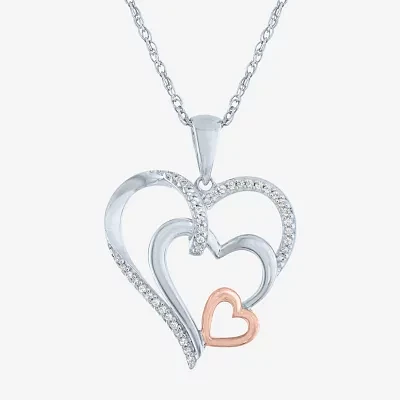 Yes Womens 1/10 CT. T.W. Natural White Diamond 14K Two Tone Gold Over Silver Sterling Silver Heart Pendant Necklaces