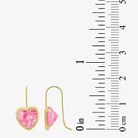 Pink Cubic Zirconia 10K Gold Heart Drop Earrings