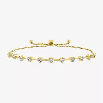 (G-H / I1-I2) 1/10 CT. T.W. Lab Grown White Diamond 14K Gold Over Silver Heart Bolo Bracelet