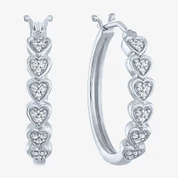 (G-H / I1-I2) 1/10 CT. T.W. Lab Grown White Diamond Sterling Silver 20.8mm Heart Hoop Earrings