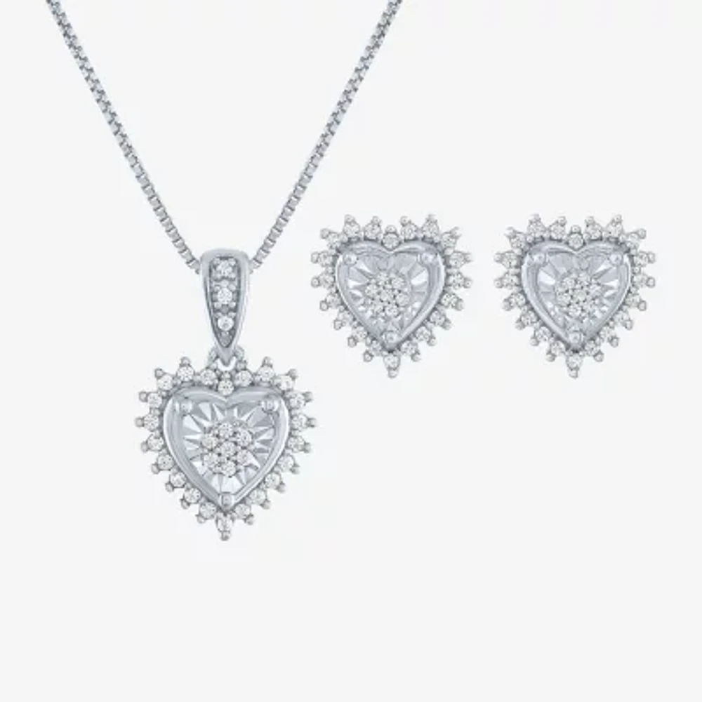 (G-H / I1-I2) 1/4 CT. T.W. Lab Grown White Diamond Sterling Silver Heart 2-pc. Jewelry Set