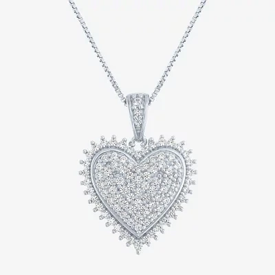 (G-H / I1-I2) Womens 1/2 CT. T.W. Lab Grown White Diamond Sterling Silver Heart Pendant Necklaces