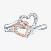 (G-H / Si2-I1) Womens 1/10 CT. T.W. Lab Grown White Diamond 14K Rose Gold Over Silver Sterling Heart Bypass  Cocktail Ring