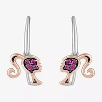 Womens Lab Created Pink Sapphire 10K Rose Gold Sterling Silver Barbie Drop Earrings