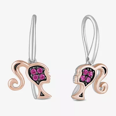 Womens Lab Created Pink Sapphire 10K Rose Gold Sterling Silver Barbie Drop Earrings