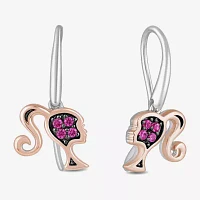Womens Lab Created Pink Sapphire 10K Rose Gold Sterling Silver Barbie Drop Earrings