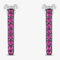 Womens Lab Created Pink Sapphire Sterling Silver 15.2mm Barbie Hoop Earrings