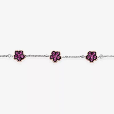 Lab Created Pink Sapphire 10K Rose Gold Sterling Silver Flower Barbie Bolo Bracelet