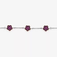 Lab Created Pink Sapphire 10K Rose Gold Sterling Silver Flower Barbie Bolo Bracelet