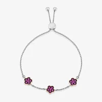 Lab Created Pink Sapphire 10K Rose Gold Sterling Silver Flower Barbie Bolo Bracelet