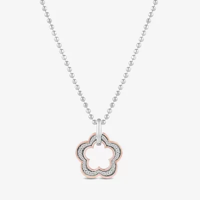 Womens 1/6 CT. T.W. Natural White Diamond 10K Rose Gold Sterling Silver Flower Barbie Pendant Necklace