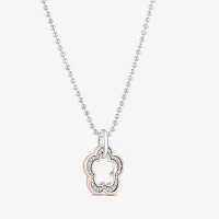 Womens 1/6 CT. T.W. Natural White Diamond 10K Rose Gold Sterling Silver Flower Barbie Pendant Necklace