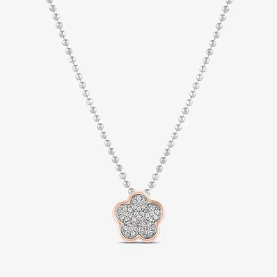 Womens 1/6 CT. T.W. Natural White Diamond 10K Rose Gold Sterling Silver Flower Barbie Pendant Necklace