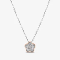 Womens 1/6 CT. T.W. Natural White Diamond 10K Rose Gold Sterling Silver Flower Barbie Pendant Necklace