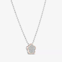 Womens 1/6 CT. T.W. Natural White Diamond 10K Rose Gold Sterling Silver Flower Barbie Pendant Necklace