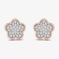 1/6 CT. T.W. Natural White Diamond 10K Rose Gold Sterling Silver 7.6mm Flower Barbie Stud Earrings