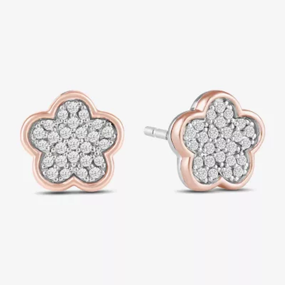 1/6 CT. T.W. Natural White Diamond 10K Rose Gold Sterling Silver 7.6mm Flower Barbie Stud Earrings