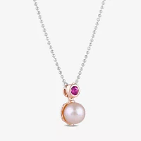 Womens Lab Created Pink Cultured Freshwater Pearl 10K Rose Gold Sterling Silver Barbie Pendant Necklace