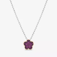 Womens Lab Created Pink Sapphire 10K Rose Gold Sterling Silver Flower Pendant Necklaces