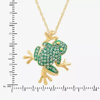 Frog Womens Lab Created Green Crystal 18K Gold Over Silver Pendant Necklace