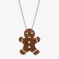 Womens Brown Crystal Sterling Silver Pendant Necklace