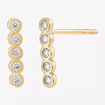 White Cubic Zirconia 14K Gold Bar Ear Climbers