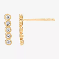 White Cubic Zirconia 14K Gold Bar Ear Climbers