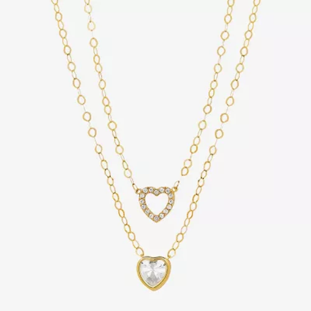 Womens 17 Inch White Cubic Zirconia 10K Gold Link Necklace Heart