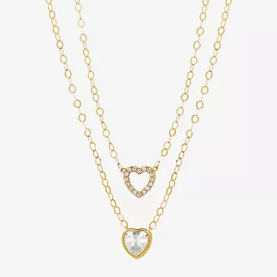 Womens White Cubic Zirconia 10K Gold Heart Pendant Necklace