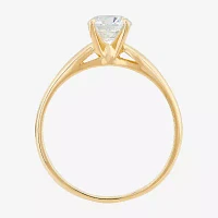 Womens Lab Created White Cubic Zirconia 10K Gold Round Cocktail Ring