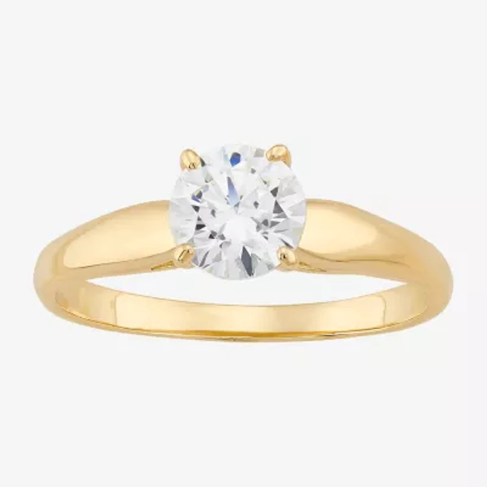 Womens Lab Created White Cubic Zirconia 10K Gold Round Cocktail Ring