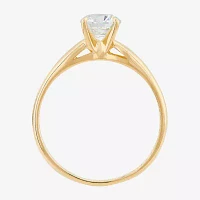 Womens Lab Created White Cubic Zirconia 10K Gold Round Cocktail Ring