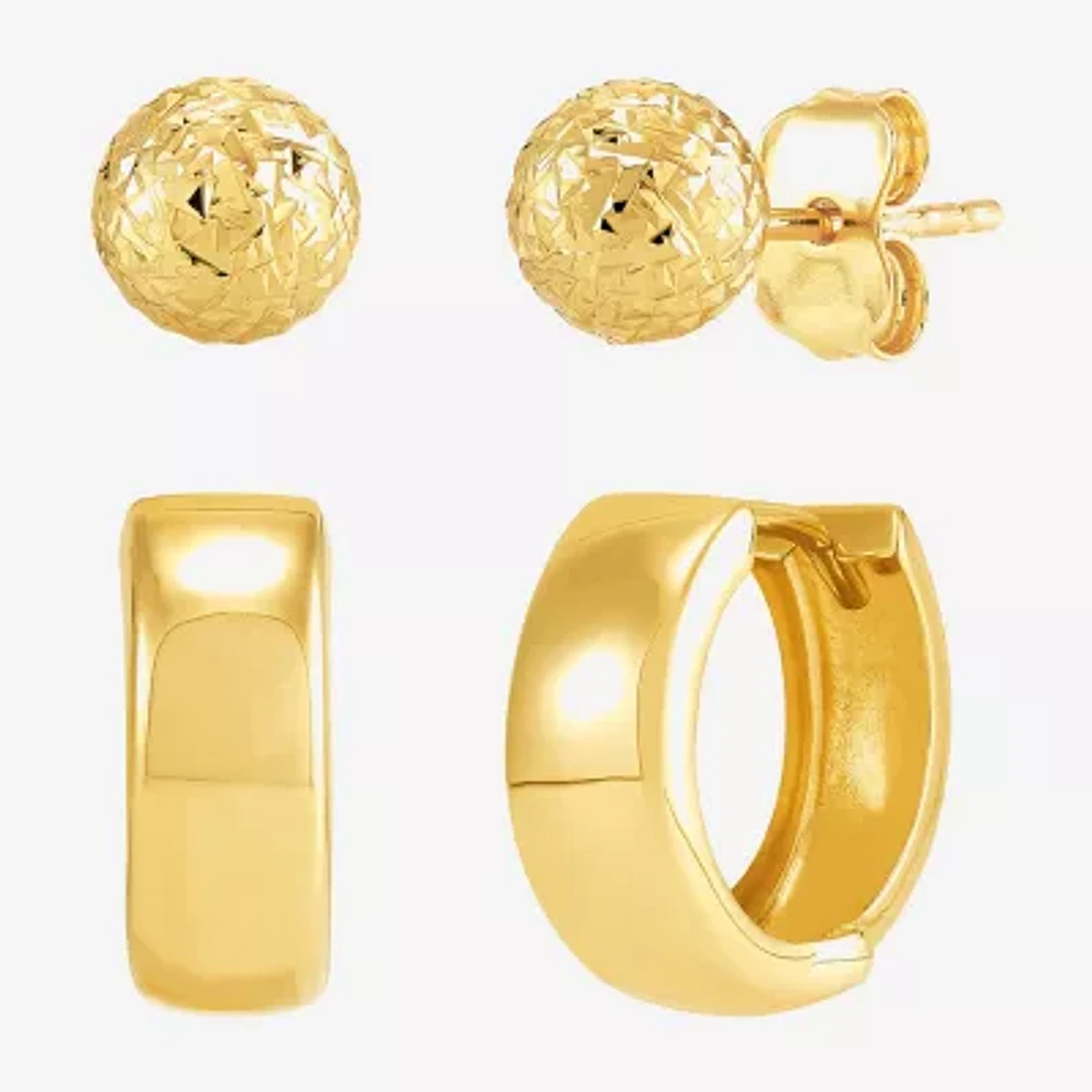 10K Gold 2 Pair Earring Set