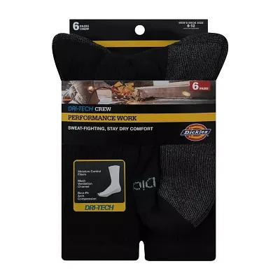 Dickies Dri-Tech Work 6 Pair Crew Socks Mens