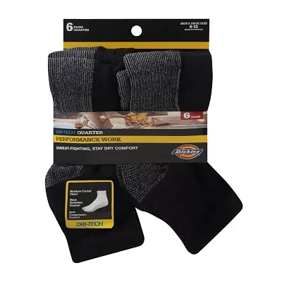 Dickies Dri-Tech Work 6 Pair Quarter Ankle Socks Mens