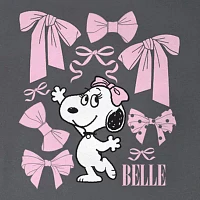 Juniors Peanuts Belle Bows Relaxed Cropped Tee Womens Crew Neck Short Sleeve Graphic T-Shirt