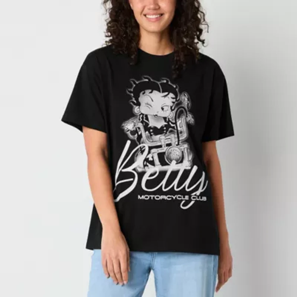 Juniors Womens Crew Neck Short Sleeve Betty Boop Graphic T-Shirt