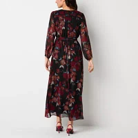 Robbie Bee Womens Long Sleeve Floral Maxi Dress