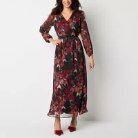 Robbie Bee Womens Long Sleeve Floral Maxi Dress