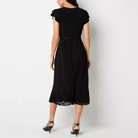 Perceptions Womens Short Sleeve Midi Fit + Flare Dress