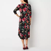 Perceptions Womens 3/4 Sleeve Floral High-Low Fit + Flare Dress