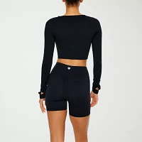 Forever 21 Womens V Neck Long Sleeve Active Crop Top Juniors