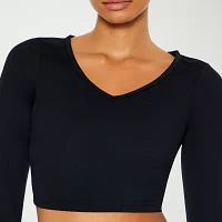 Forever 21 Womens V Neck Long Sleeve Active Crop Top Juniors