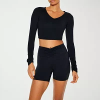 Forever 21 Womens V Neck Long Sleeve Active Crop Top Juniors