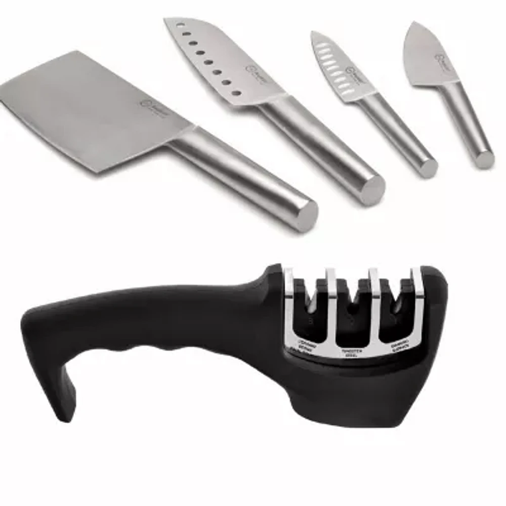 BergHOFF Straight 18/10 Stainless Steel 5-pc. Specialty Knife Set with 3-Slot Sharpener Knife