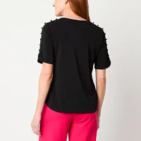 Liz Claiborne Womens Round Neck Short Sleeve Blouse