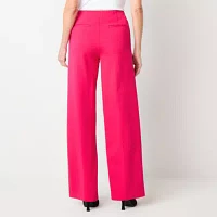 Liz Claiborne Womens Mid Rise Wide Leg Easy-on + Easy-off Seated Wear Pull-On Pants