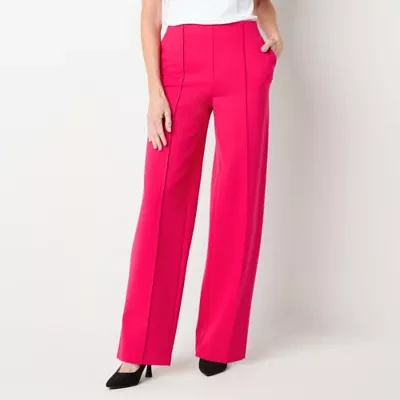 Liz Claiborne Womens Mid Rise Wide Leg Pull-On Pants